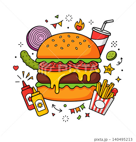 Burger and Fries Illustration 140495213