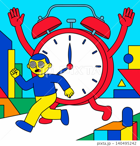 Man Running from a Giant Alarm Clock Man Running from a Giant Alarm Clock 140495242