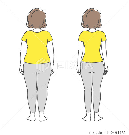ダイエット前後の女性 後ろ姿 ビフォーアフター比較イラスト 140495482