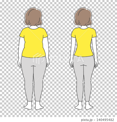 ダイエット前後の女性 後ろ姿 ビフォーアフター比較イラスト 140495482