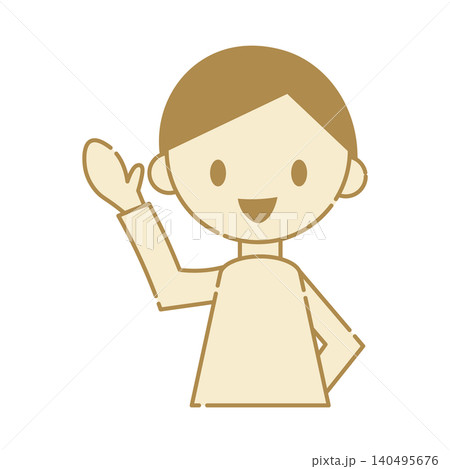 説明する男の子のシンプルなイラストアイコン 片手をあげて案内や解説をする笑顔の表情 説明する男の子のシンプルなイラストアイコン 片手をあげて案内や解説をする笑顔の表情 140495676