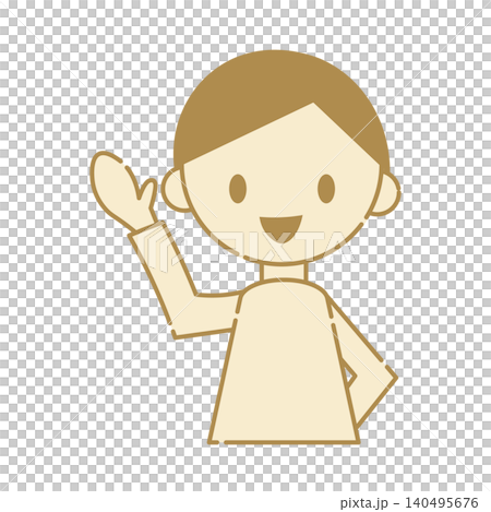 説明する男の子のシンプルなイラストアイコン 片手をあげて案内や解説をする笑顔の表情 説明する男の子のシンプルなイラストアイコン 片手をあげて案内や解説をする笑顔の表情 140495676
