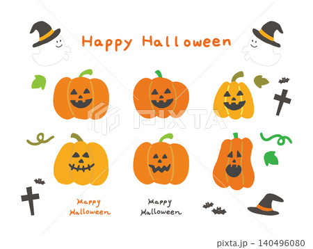 ハロウィンのかぼちゃとおばけのキャラクターセット透明背景 ハロウィンのかぼちゃとおばけのキャラクターセット透明背景 140496080