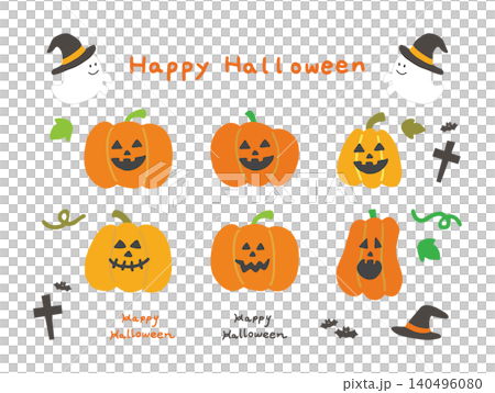 ハロウィンのかぼちゃとおばけのキャラクターセット透明背景 ハロウィンのかぼちゃとおばけのキャラクターセット透明背景 140496080