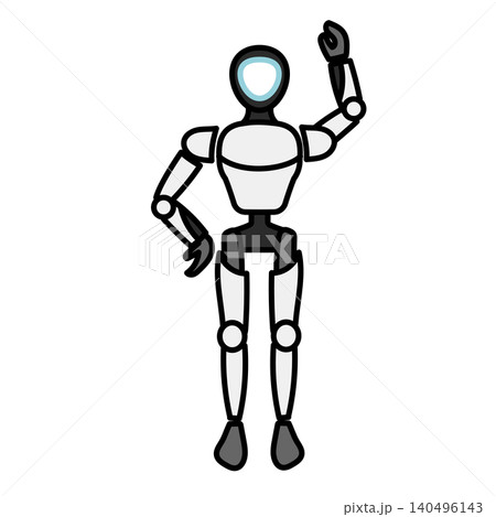 イラスト素材: 片手を挙げて挨拶や合図をする人型ロボットのベクターイラスト イラスト素材: 片手を挙げて挨拶や合図をする人型ロボットのベクターイラスト 140496143