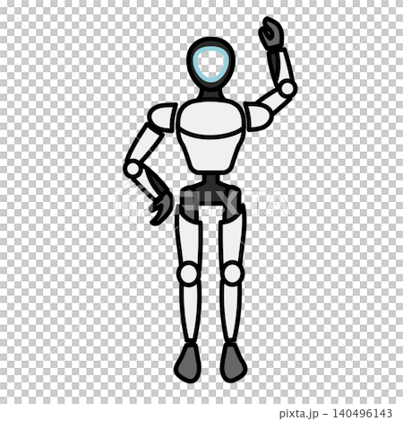 Illustration material: Vector illustration of a humanoid robot raising one hand to greet or signal. Illustration material: Vector illustration of a humanoid robot raising one hand to greet or signal. 140496143