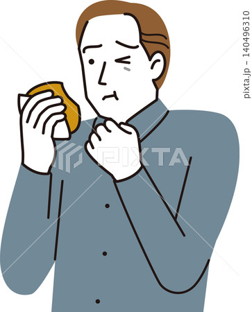 家庭内事故。のどに食べ物が詰まる。目をこする男性のイラスト。 140496310