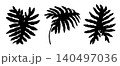 Vector Philodendron Selloum tropical leaves silhouette set. Hand drawn black and white botanical element with decorative shape. Flora design for logo icon template. Natural collection for stamp art. 140497036