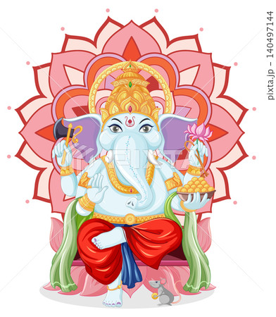 Vector Illustration of Lord Ganesha Sitting on a Lotus Throne Vector Illustration of Lord Ganesha Sitting on a Lotus Throne 140497144