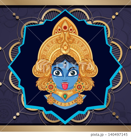 Vector Illustration of Blue Hindu Goddess Kali with Golden Crown Vector Illustration of Blue Hindu Goddess Kali with Golden Crown 140497145