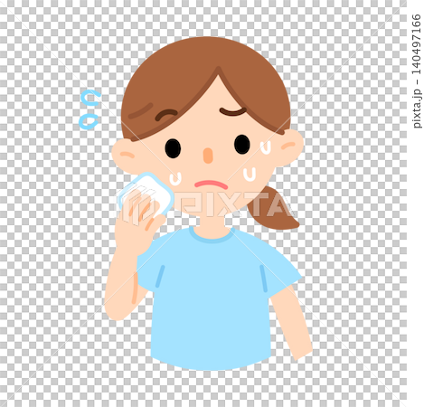 Illustration of a woman sweating profusely. 140497166