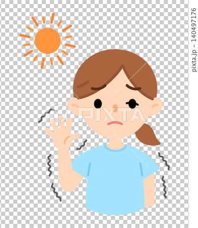 Illustration of a woman with trembling hands due to heatstroke; convulsions, tremors. Illustration of a woman with trembling hands due to heatstroke; convulsions, tremors. 140497176