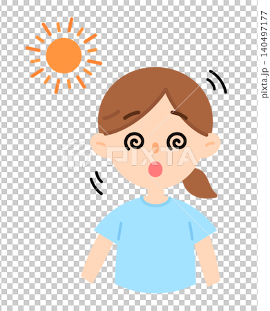 Illustration of a woman feeling dizzy from heatstroke; unsteady, wobbly. Illustration of a woman feeling dizzy from heatstroke; unsteady, wobbly. 140497177