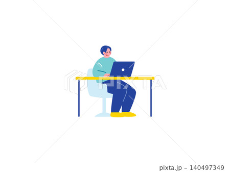 パソコン作業をする男性のイラスト 140497349