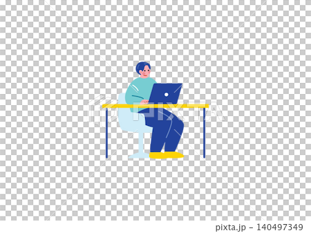 パソコン作業をする男性のイラスト 140497349
