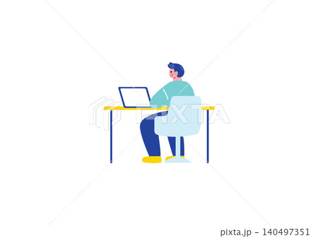 パソコンで仕事をする男性のイラスト 140497351