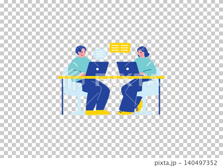 パソコンで仕事をする男女のイラスト 140497352