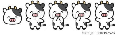 笑顔の牛のイラストセット	 140497523