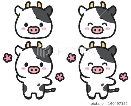 照れている牛のイラストセット 照れている牛のイラストセット 140497525