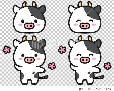 照れている牛のイラストセット 照れている牛のイラストセット 140497525