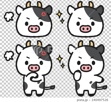 一組描繪憤怒、充滿鬥志的乳牛的插圖。 140497526