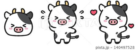 嬉しい、照れている牛のイラストセット 嬉しい、照れている牛のイラストセット 140497528