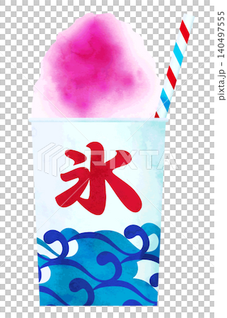 水彩風ベクター・かき氷・ピンク 140497555