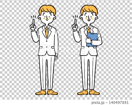 ポイントを説明する男性会社員2 全身 ベクター(オレンジ) ポイントを説明する男性会社員2 全身 ベクター(オレンジ) 140497891
