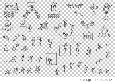 Business graffiti-style material set | Various business situations drawn with stick figures 140498012
