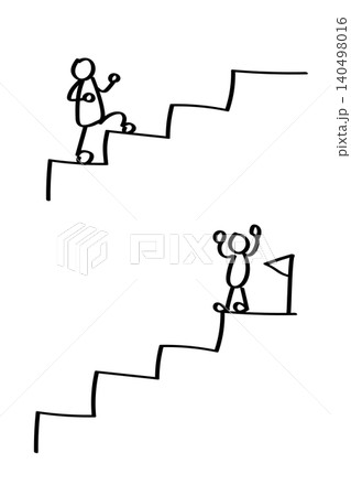 階段を登る・階段の上へ到達する棒人間のイラストセット 階段を登る・階段の上へ到達する棒人間のイラストセット 140498016