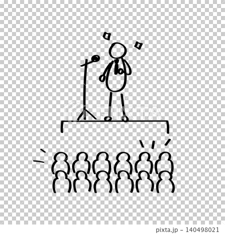 Illustration of a person speaking on a stage and the audience | Line art illustration for business use Illustration of a person speaking on a stage and the audience | Line art illustration for business use 140498021
