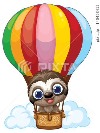 Cute Cartoon Sloth Flying in a Colorful Hot Air Balloon Cute Cartoon Sloth Flying in a Colorful Hot Air Balloon 140498413