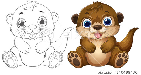 Cute Cartoon Otter Vector Illustration with Line Art Coloring Page Cute Cartoon Otter Vector Illustration with Line Art Coloring Page 140498430