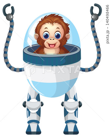 Cute Monkey Character Inside a High Tech Robotic Mech Suit 140498466