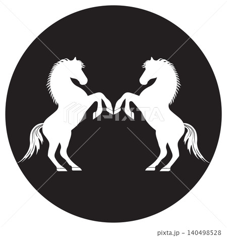 Two Rearing Horses Symmetrical Silhouette Illustration, Elegant Heraldic Equine Design Two Rearing Horses Symmetrical Silhouette Illustration, Elegant Heraldic Equine Design 140498528