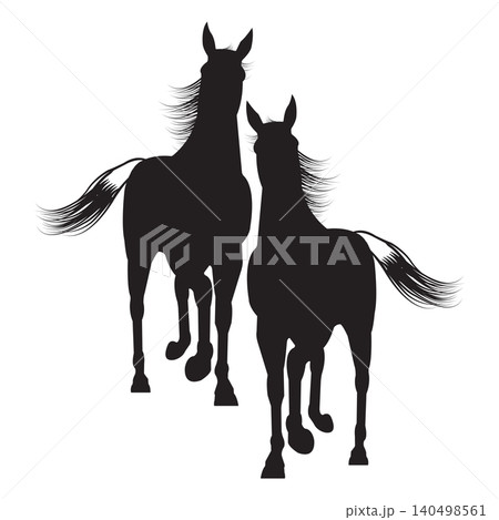 Two Running Horses Line Art Illustration, Elegant Equine Outline Design 140498561