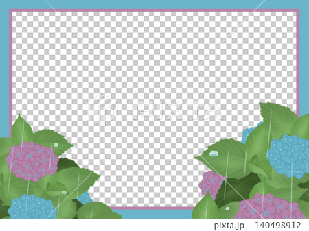 Frame with illustrations of the rainy season and hydrangeas Frame with illustrations of the rainy season and hydrangeas 140498912