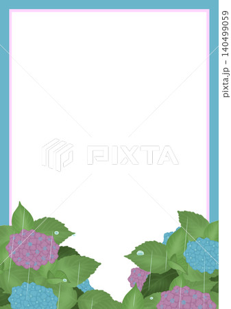 梅雨の紫陽花のイラストのフレーム素材縦 梅雨の紫陽花のイラストのフレーム素材縦 140499059
