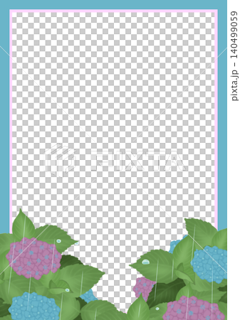梅雨の紫陽花のイラストのフレーム素材縦 梅雨の紫陽花のイラストのフレーム素材縦 140499059