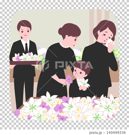【ライフステージ】死者とお別れの儀式をする家族のイラスト 【ライフステージ】死者とお別れの儀式をする家族のイラスト 140499336