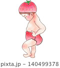 いちごの帽子とパンツを身に付けた可愛い赤ちゃんのイラスト 出産祝いや記念撮影素材 背景透過PNG 140499378