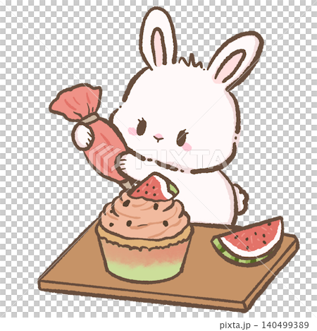 Cute Chibi Bunny Decorating a Watermelon Cupcake With Pink Frosting and Fresh Fruit Kawaii Summer Baking Illustration for Stickers Journals Scrapbooking and Sublimation Designs Cute Chibi Bunny Decorating a Watermelon Cupcake With Pink Frosting and Fresh Fruit Kawaii Summer Baking Illustration for Stickers Journals Scrapbooking and Sublimation Designs 140499389