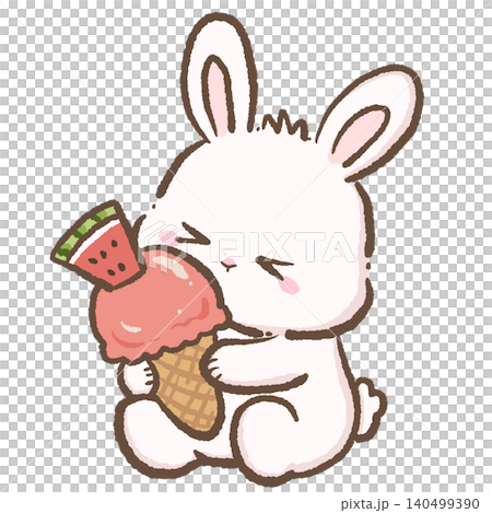 Cute Chibi Bunny Hugging a Giant Watermelon Ice Cream Cone Sweet Summer Dessert Illustration for Stickers Scrapbooking Journaling and Sublimation Designs Cute Chibi Bunny Hugging a Giant Watermelon Ice Cream Cone Sweet Summer Dessert Illustration for Stickers Scrapbooking Journaling and Sublimation Designs 140499390