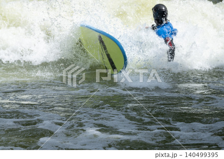 Surfer Wipeout in Foamy Wave Pool Surfer Wipeout in Foamy Wave Pool 140499395