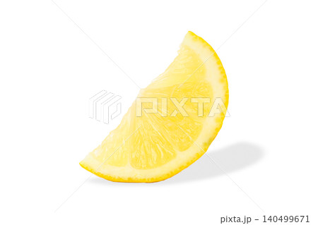Juicy yellow lemon slice with vibrant color, on white Juicy yellow lemon slice with vibrant color, on white 140499671
