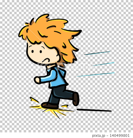 Boy running with a shock face cartoon illustration Boy running with a shock face cartoon illustration 140499801