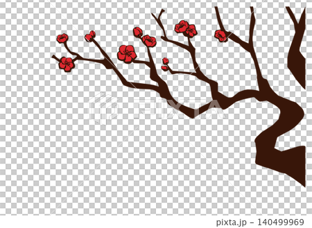 赤い花の梅の木透過素材 赤い花の梅の木透過素材 140499969