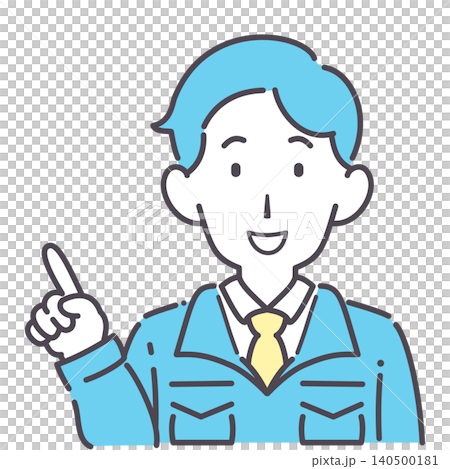 Simple illustration of a man in work clothes pointing his finger. 140500181