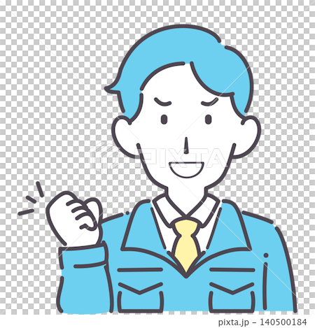 一幅簡單的插圖，描繪了一位身穿工作服的男士擺出勝利姿勢。 140500184