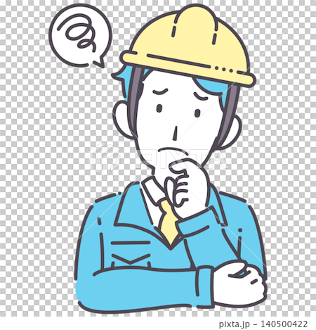 Simple illustration of a man in work clothes looking troubled. Simple illustration of a man in work clothes looking troubled. 140500422
